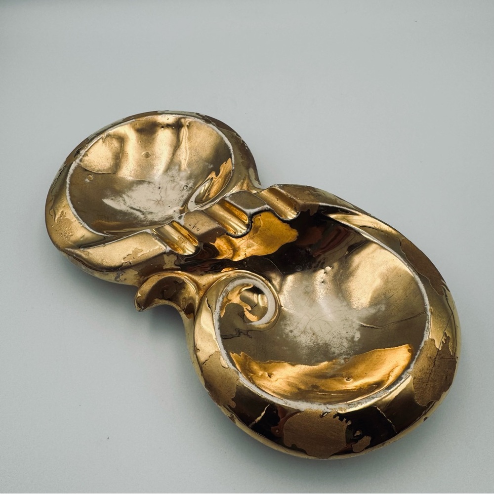 Vintage MCM Glaze Ashtray Ceramic Retro Gold 1970s 8.5 Inches